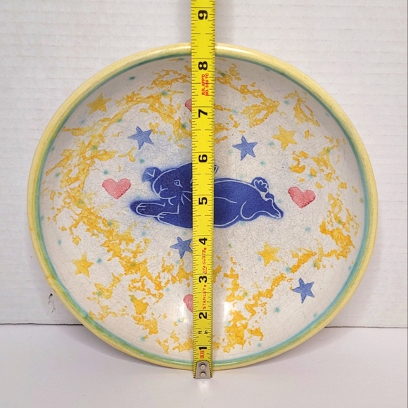 Dan Lasser Vintage Ceramic Stoneware Art Pottery Pasta Bowl Blue Rabbit Design - Picture 4 of 6